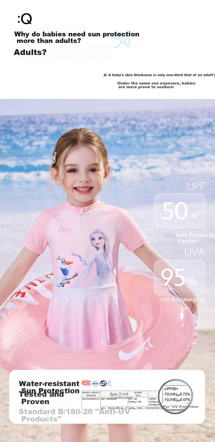 Disney Girls' One-Piece Swimsuit, Princess Dress Style Swimwear for Children D36543S2F Pink Elsa 110 1