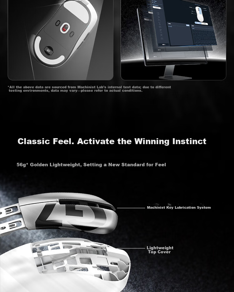 MACHENIKE G7 Lightweight Gaming Mouse Tri-Mode Connectivity Symmetrical Ergonomic Design Large Capacity Battery Long Battery Life Web Driver Black White 3