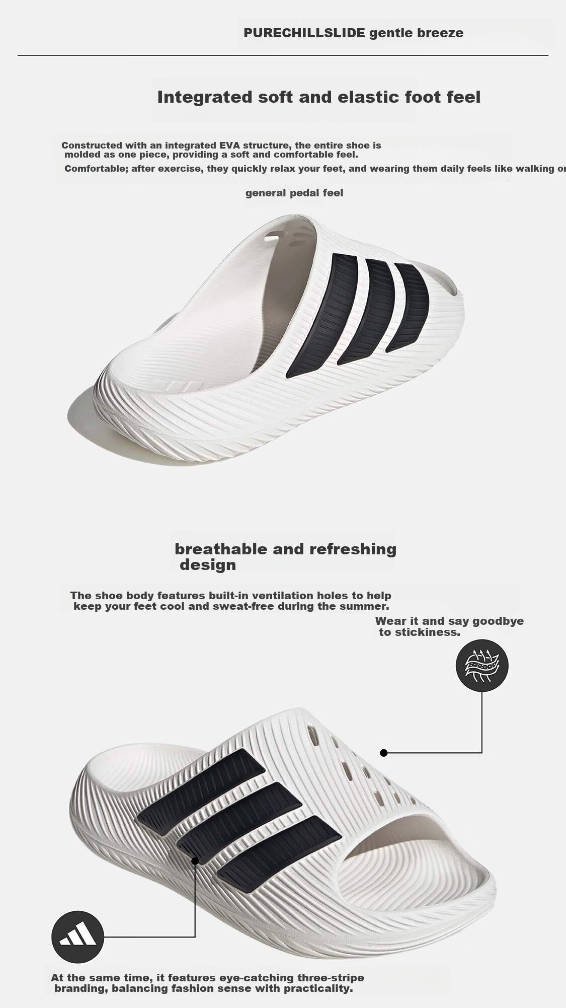 Adidas Sport Style Series Unisex PURECHILL SLIDE Sandals KI0054 White Size 39 4