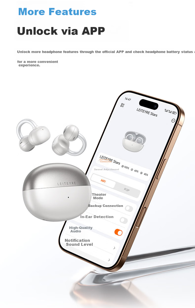 Laiteyi Ear Star Chen [2026 Latest Model] Bluetooth Clip-On Bone Conduction Concept Wireless Open-Ear Sports Running Headset Long Battery Life Ear-Hook 18