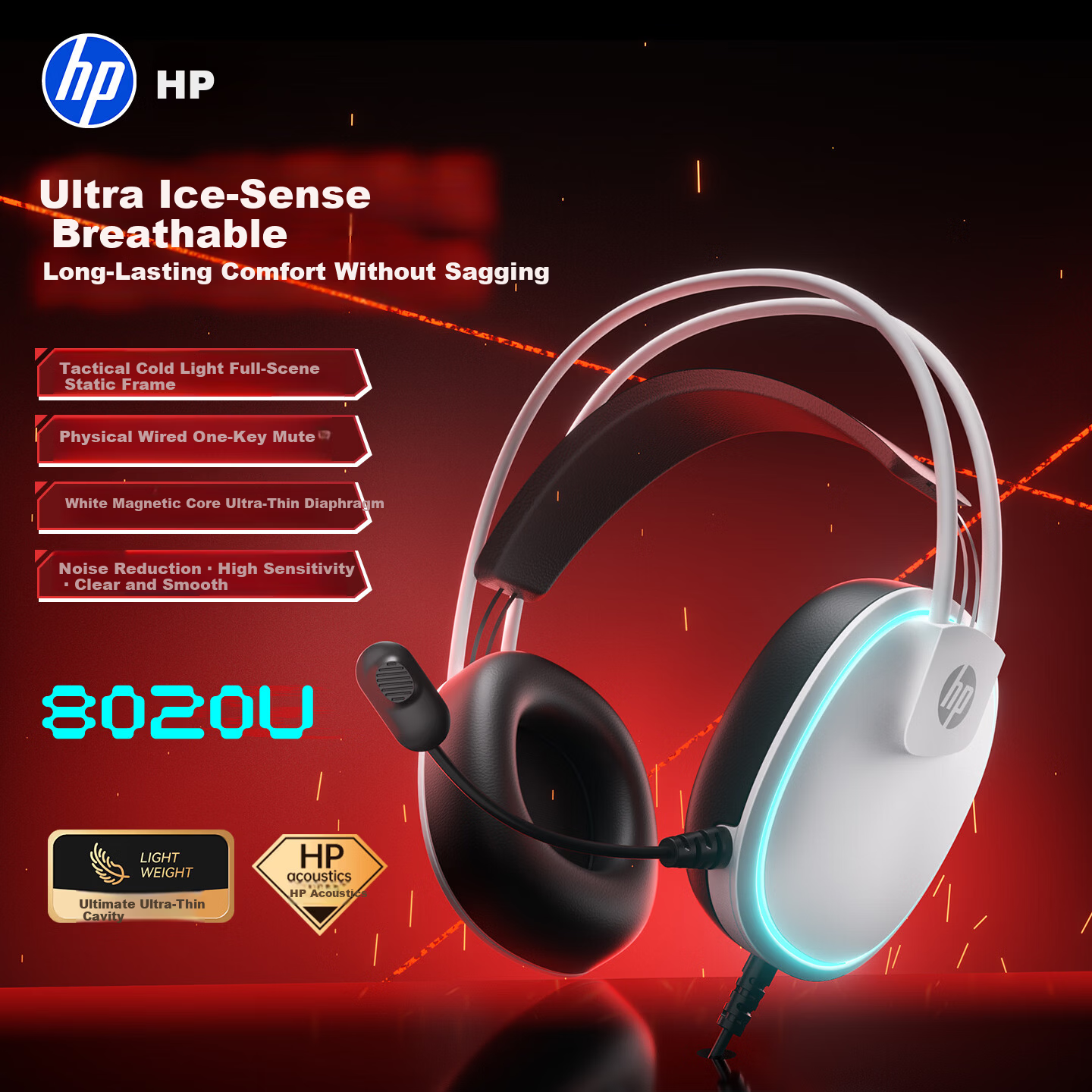 HP DHE-8020 Gaming Headset Over-Ear Delta Operation FPS PUBG Positional Audio 7.1 Channel Wired Gaming Computer Headphones White Black