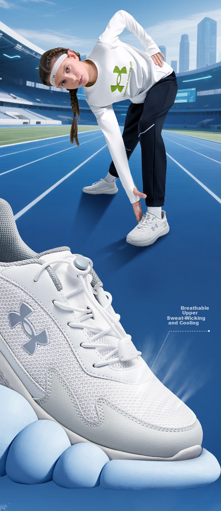 Under Armour Kids Speed Running Shoes Velcro Casual Running Shoes Boys Girls Autumn New Breathable Sneakers 6