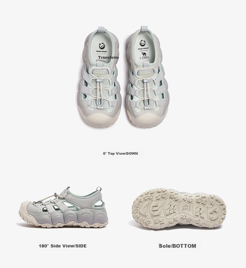 CAMEL Bamboo Stream Cute Hole Shoes Women Panda Collaboration Outdoor Breathable Sports Sandals L26M202035 Beige/Gray 37 29