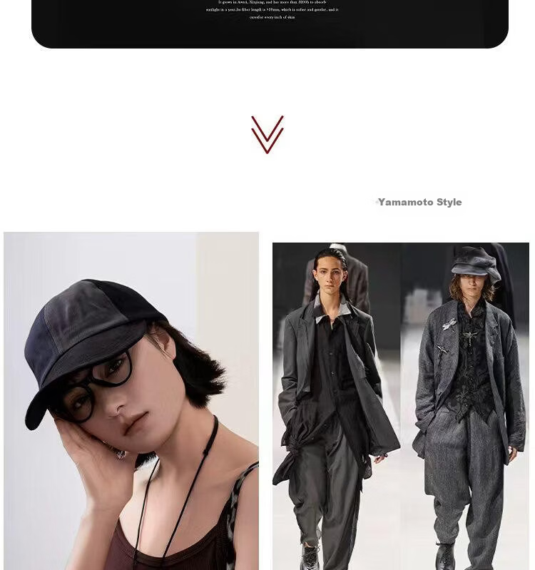 Lagur Couple Edition "Black Gray Yamamoto Style" 100% Cotton Duckbill Baseball Cap Sun Hat Face Slimming Firebrick Red 6