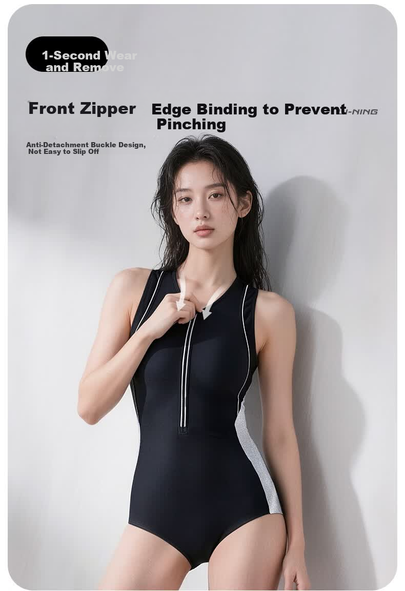 LI-NING Women's Premium 2026 New Hot Spring Swimwear One-Piece Triangle Racing Adult Swimsuit Self-Operated 3