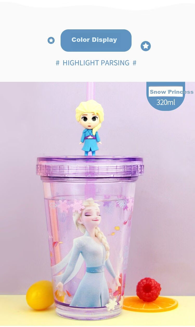 Disney Kids Water Bottle Summer Straw Cup Olaf Plastic Cup 320ML 8
