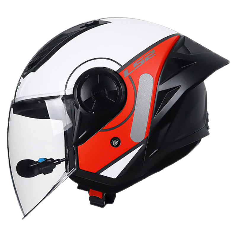 LS2 Motorcycle Unisex Half Helmet with Built-in Bluetooth 3/4 Helmet Black/White Red XL