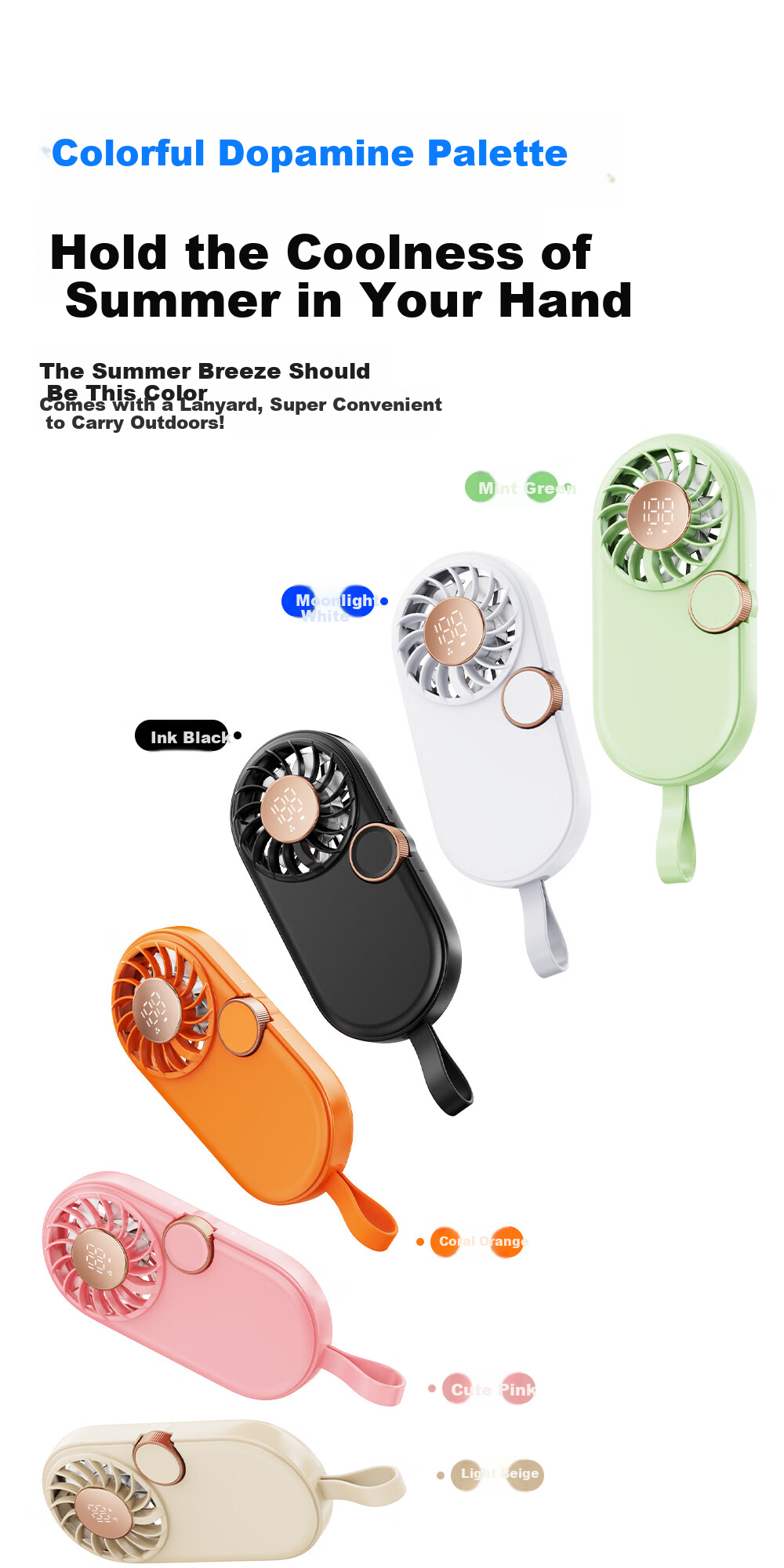 Kalai'ao Handheld Mini Portable Ultra-thin Rechargeable Brushless Motor Fan for Office, Student Dormitory, Desktop, Outdoor Pocket Fan 10