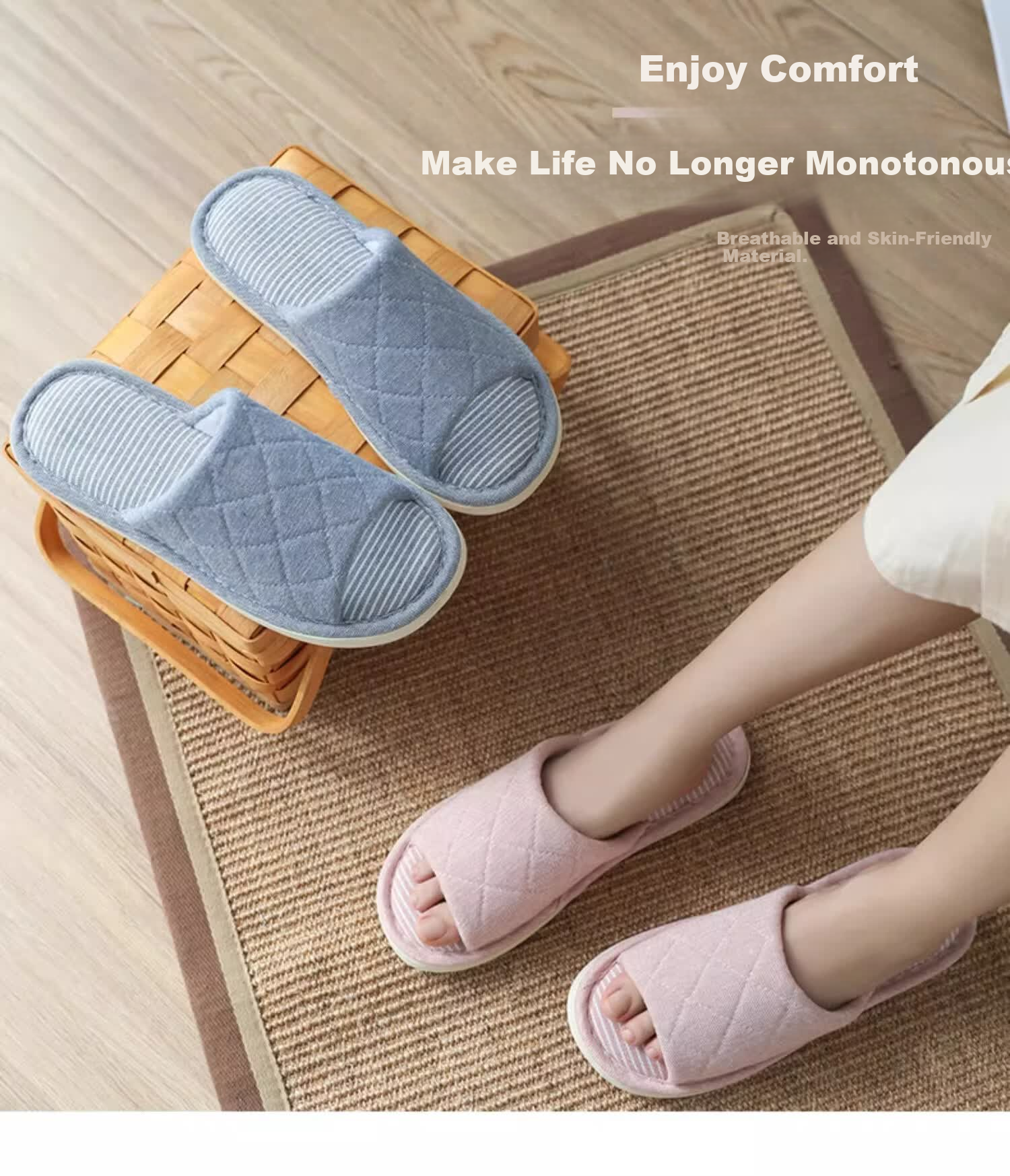 Guoluofi Four Seasons Linen Fabric Slippers Men's Home Indoor Couple Open Toe Slippers Light Green Size 38-39 1