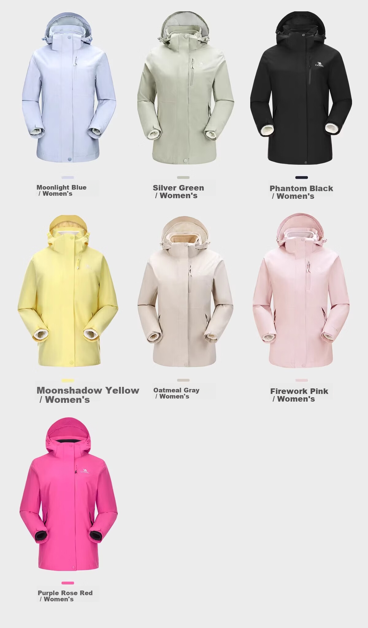 CAMEL Women's 3-in-1 Black Softshell Jacket Men's Outdoor Waterproof Windproof Rainproof Hiking Mountaineering Coat 13
