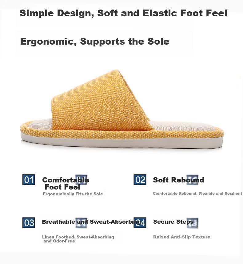 GUOLUOFEI Home Slippers for Men, Summer Indoor Cloth Linen Couple's All-Season Spring Autumn Floor Shoes, Yellow, Size 40-41 2