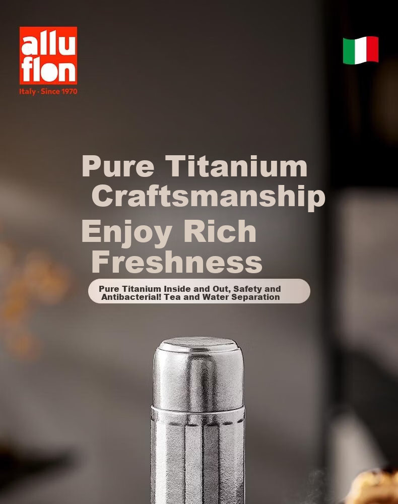 Alluflon Pure Titanium Insulated Tea Infuser Cup with Tea Separation Business Gift Titanium Cup Ice Flower Blue 1