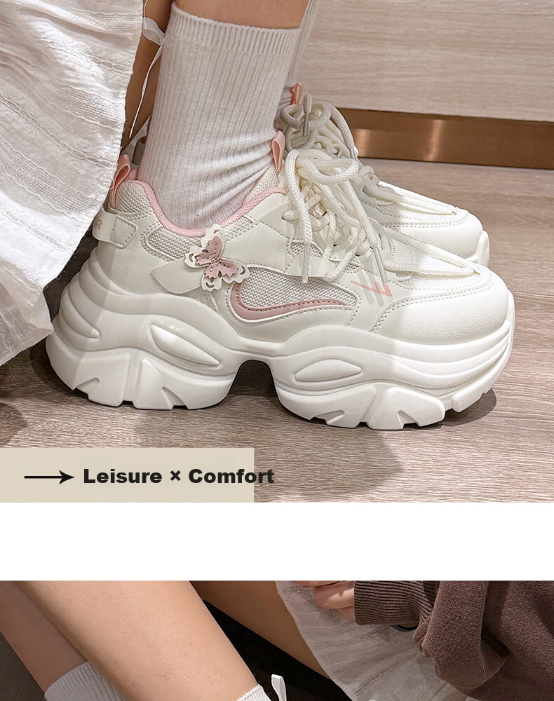 Warrior Official Women's Dad Sneakers 2026 Spring Summer New Thick Sole Height Increasing Casual Sports Shoes Women Pink Beige Size 39 19