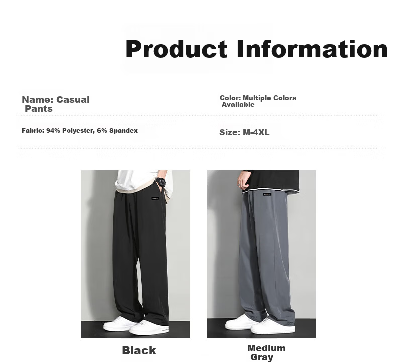 Warrior Men's Summer Ice Silk Casual Pants Loose Thin Sports Straight-Leg Wide-Leg Pants 6