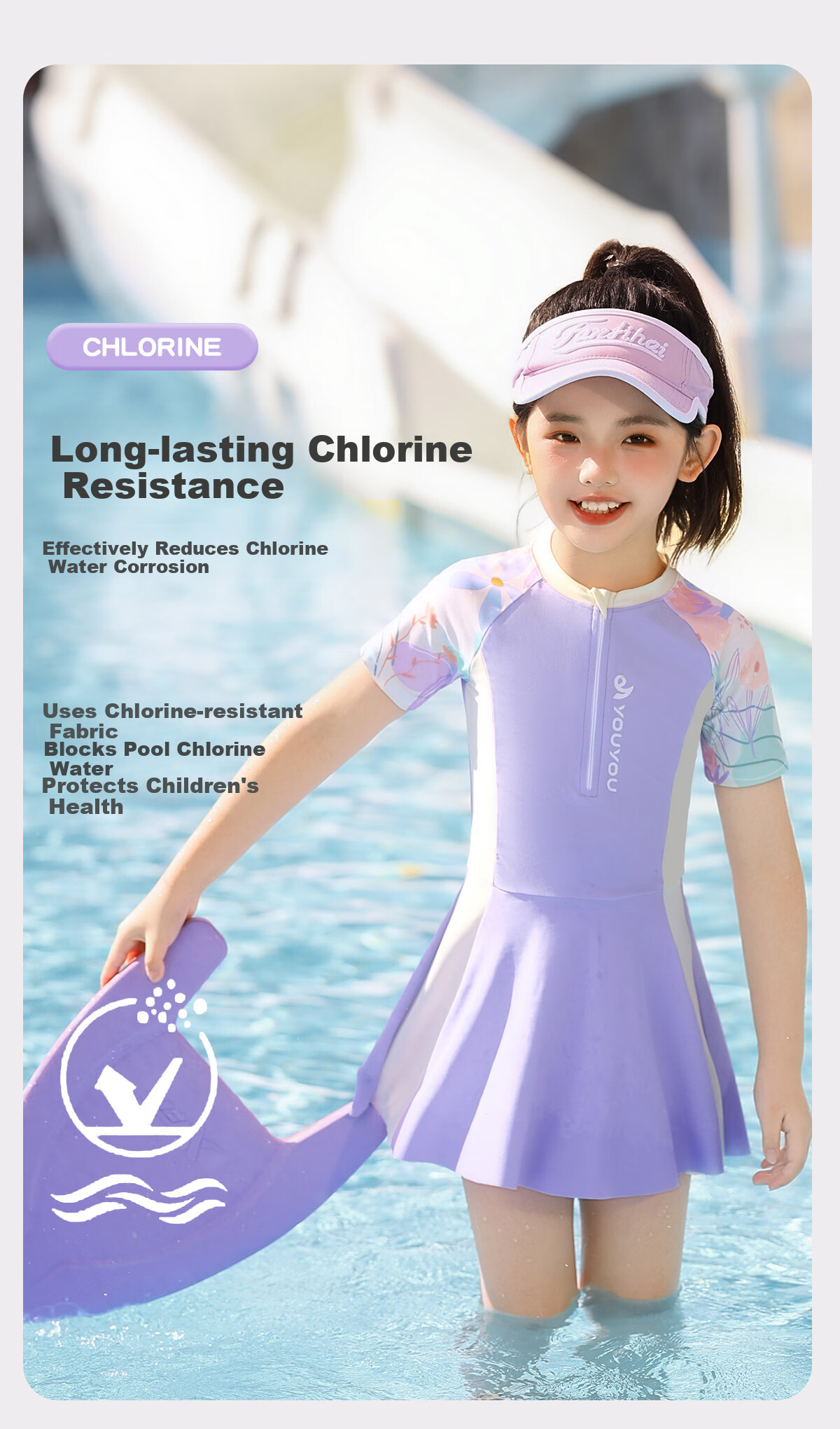 Youyou Kids Swimsuit Girls Cute Sun Protection Dress Style Boxer Shorts Youth Three-Piece Set 36109 Purple 2XL 5