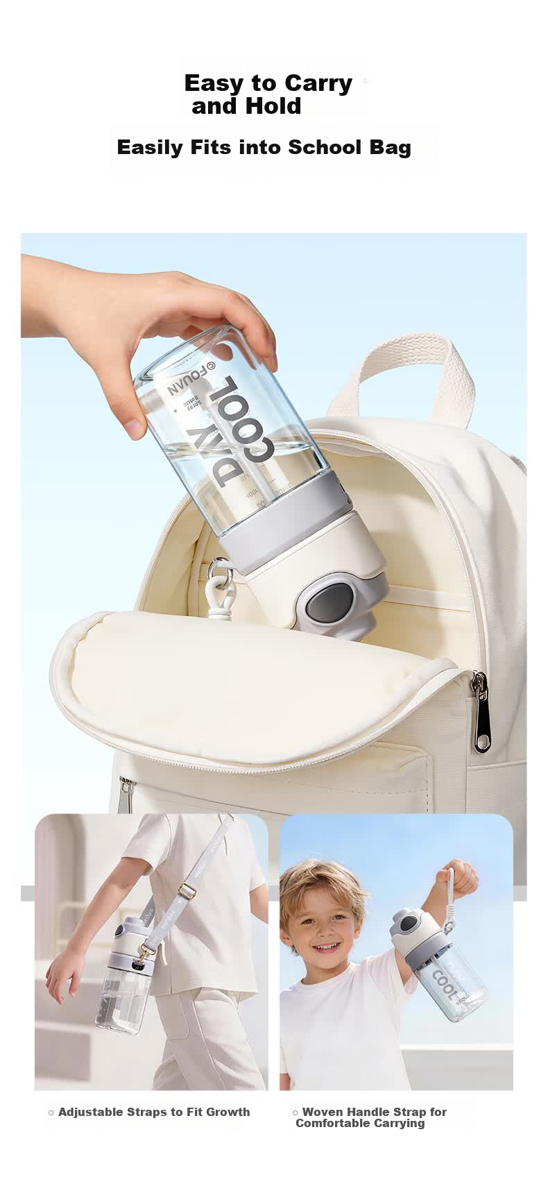 Fuquan Spray Water Bottle Children's Middle School Student School Special Sports Water Bottle Summer with Scale Straw Spray Cup 12