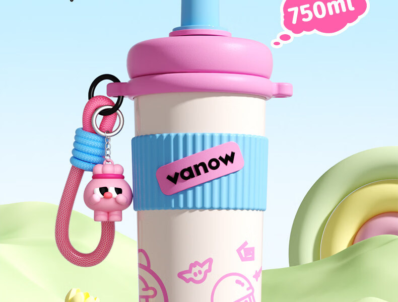 Vanow Kids Straw Insulated Water Bottle 2026 New High-Value Student Large Capacity Portable Cute Tumbler 11