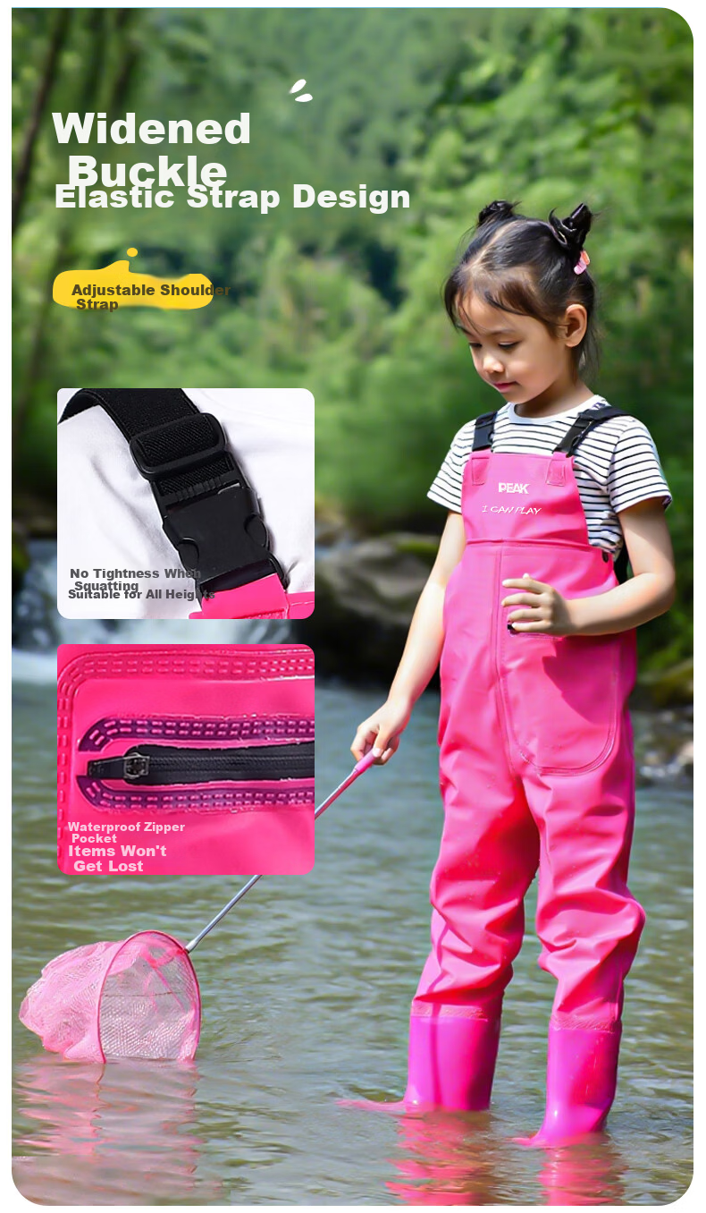 Peak Kids Waterproof Overalls Water Shoes Half-body Wading Pants Outdoor Fishing Beach Stream Hiking Pants Pink Size 31 5