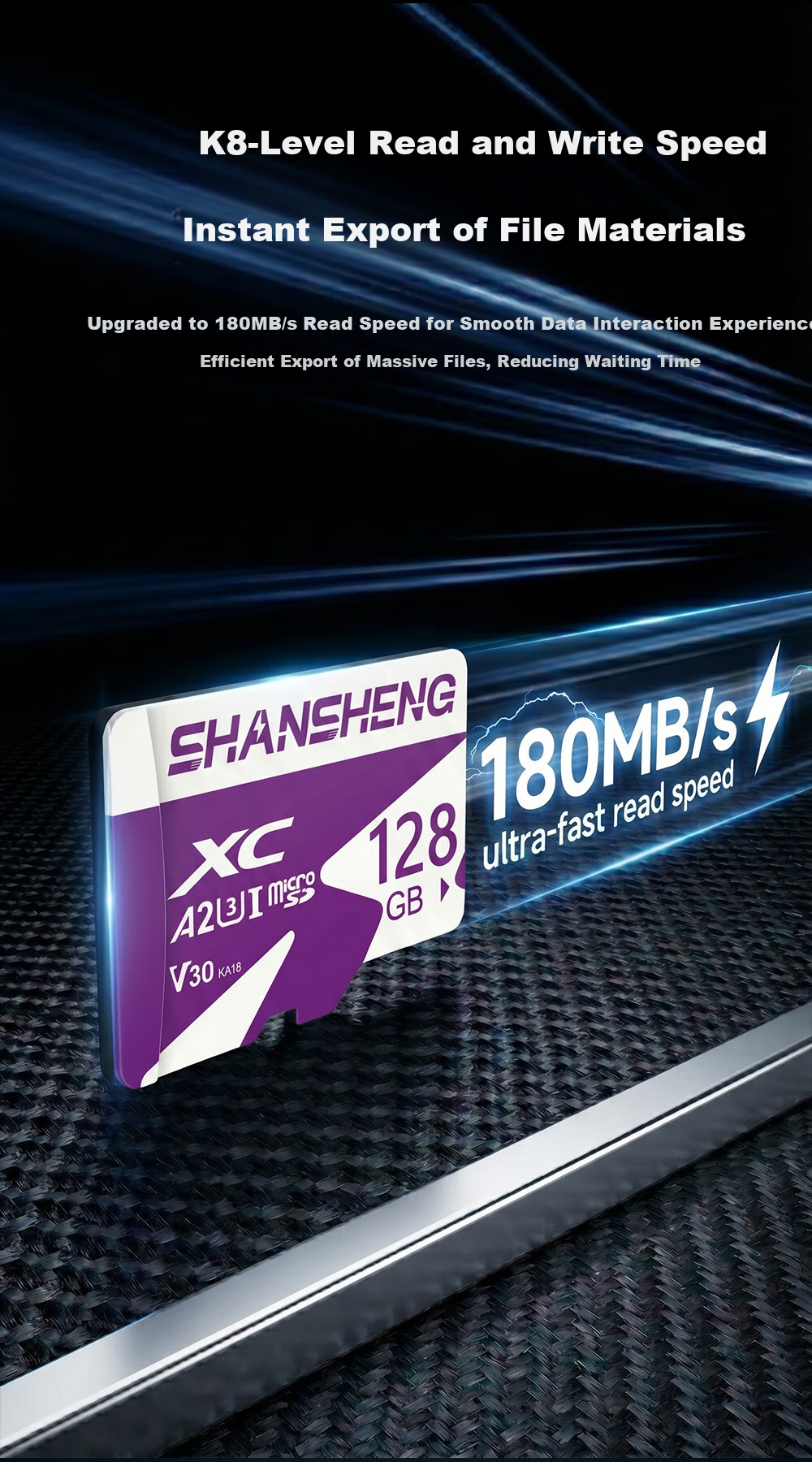 Shansheng 64GB TF (MicroSD) Memory Card A1 U3 V30 C10 Storage Card K1 Green Card Compatible with Dash Cam Surveillance Camera Mobile Phone High-Speed Memory Card 2
