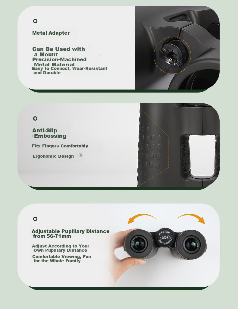 BIJIA 10X42 Purple Coated Multi-Functional Outdoor Multi-Layer Coated High-Definition High-Transparency Multi-Power Binoculars Anti-Slip Telescope 12
