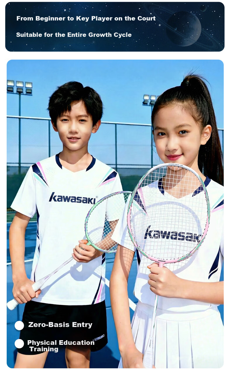 KAWASAKI Badminton Racket Feitian 66 Full Carbon Single Racket 4U Balanced for Attack And Defense Competition Training Racket Canglan Qing (Strung) 12