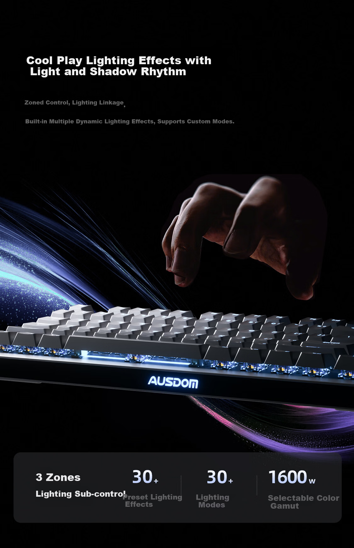 AUSDOM A87pro Wireless Mechanical Keyboard Dual 8K Low Latency Metal Knob Gaming Tri-Mode Semi-Aluminum Floating Structure RGB Lighting 87 Keys TTC Brother V2 Switches - Gray 9