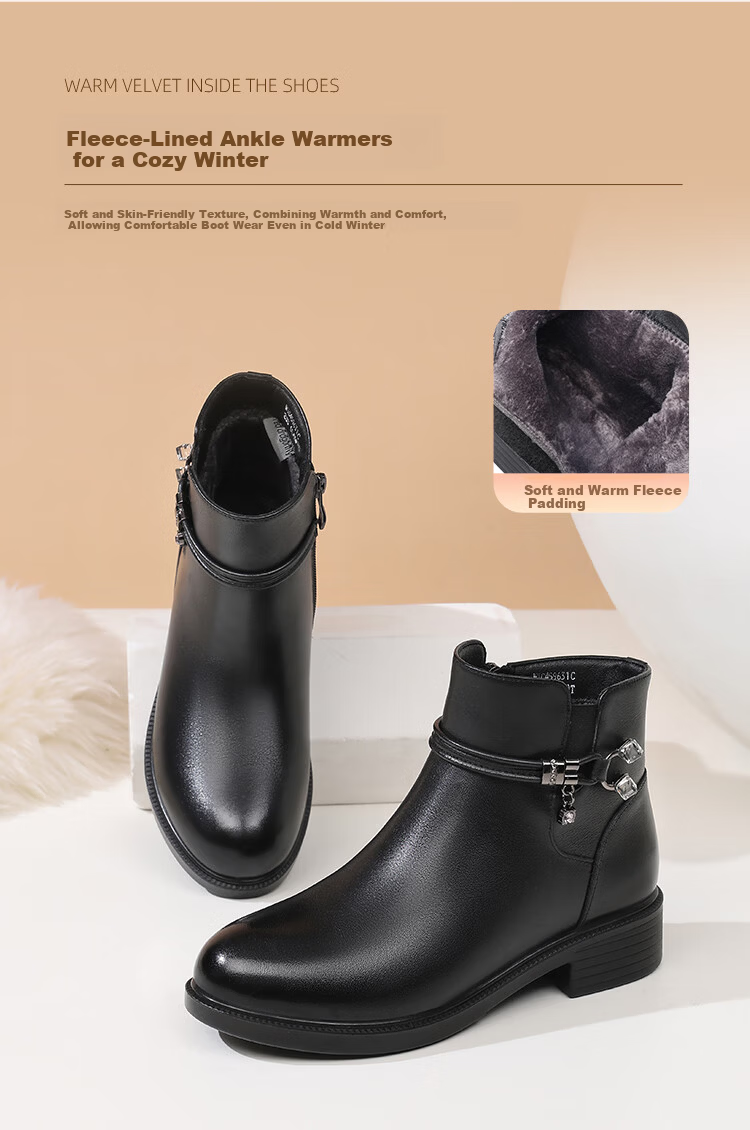 Red Dragonfly Women's Fashion Boots Fleece Lined Warm Lightweight Commuter Short Boots Soft Sole Soft Leather Comfortable WTC459631C Black Size 35 5
