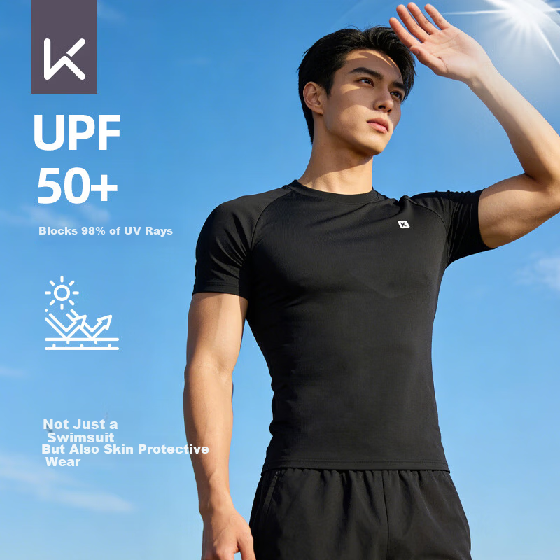 Keep Men's Swim Shirt Professional Sun Protection Hot Spring Swimming Gear Black M
