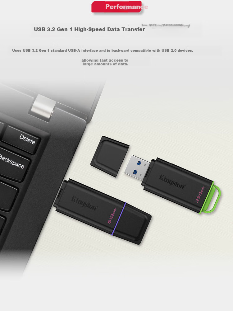 Kingston 256GB USB 3.2 Gen 1 Flash Drive DTXG2 High Capacity Multi-Color Keychain Lightweight Portable USB Drive for Study Office Bidding Computer Car Use 3