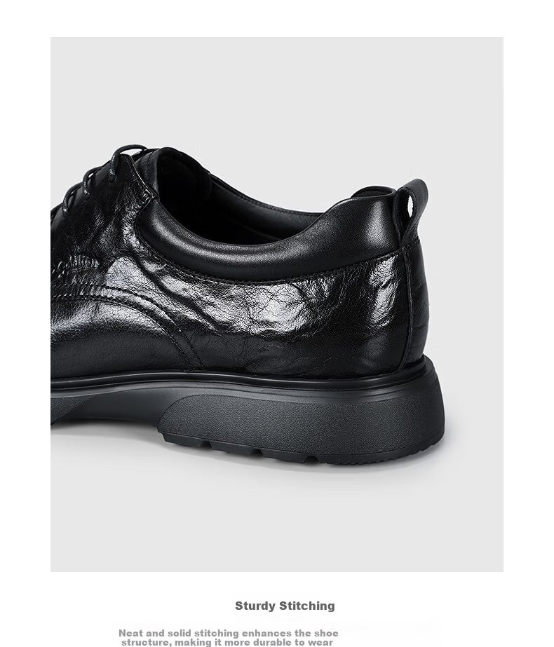 Goldlion Business Casual Men's Comfortable First Layer Soft Cowhide Thick Sole Height Increasing Leather Shoes Black-99 39 10