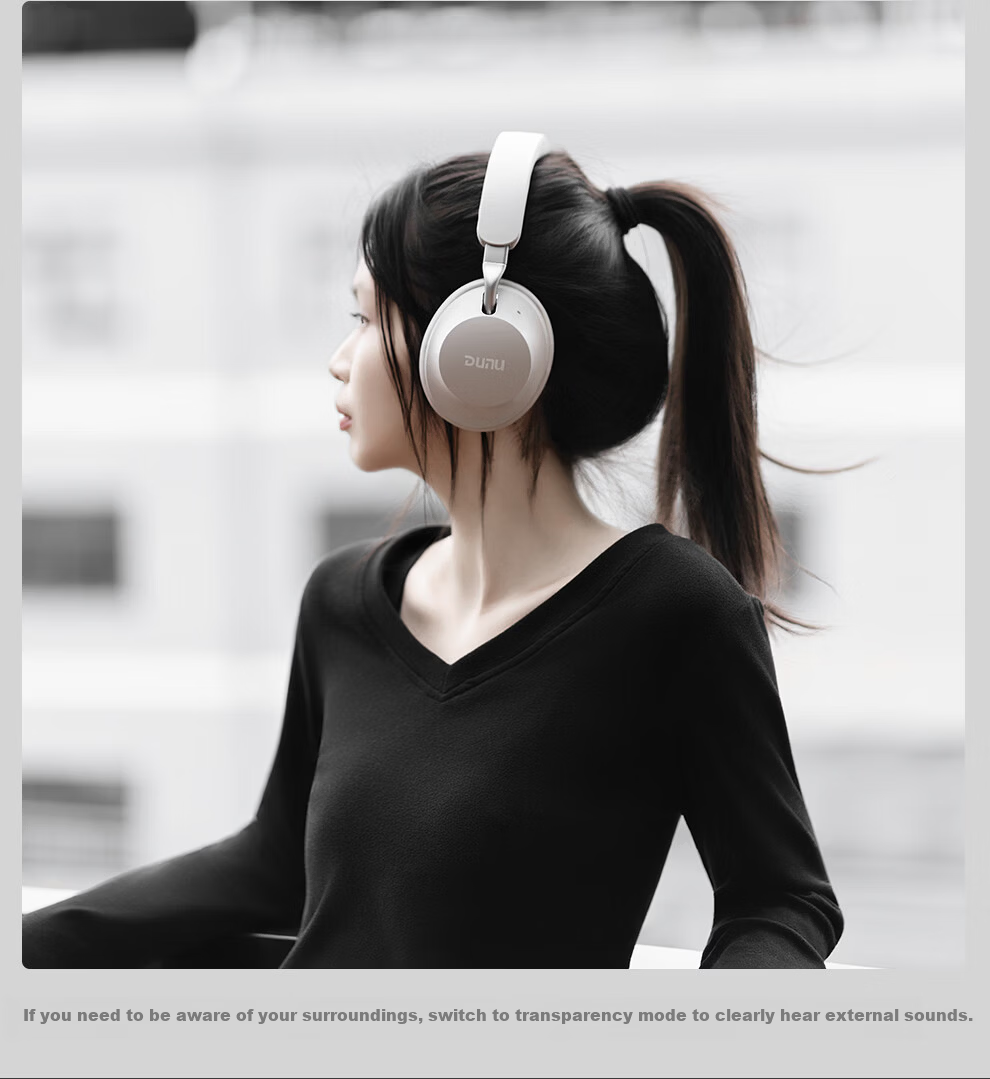 DUNU DBH 500 Over-Ear Wireless Bluetooth Headphones Active Noise Cancelling HiFi Dynamic Driver 3.5MM Single-End USB Wired Headphones for Mobile Phone Computer Tablet Bluetooth 5.4 Black 8