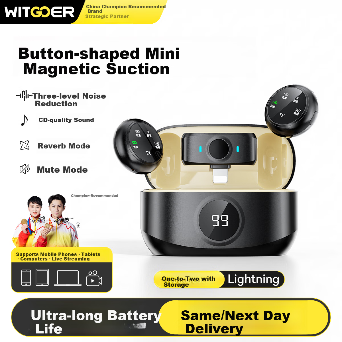 Zhiguozhe Wireless Lavalier Microphone with Triple Noise Reduction and Reverberation, Live Streaming Kit for Hosts, Dual-Device Connection, Video Recording, Mobile Short Video Voice-Over Equipment