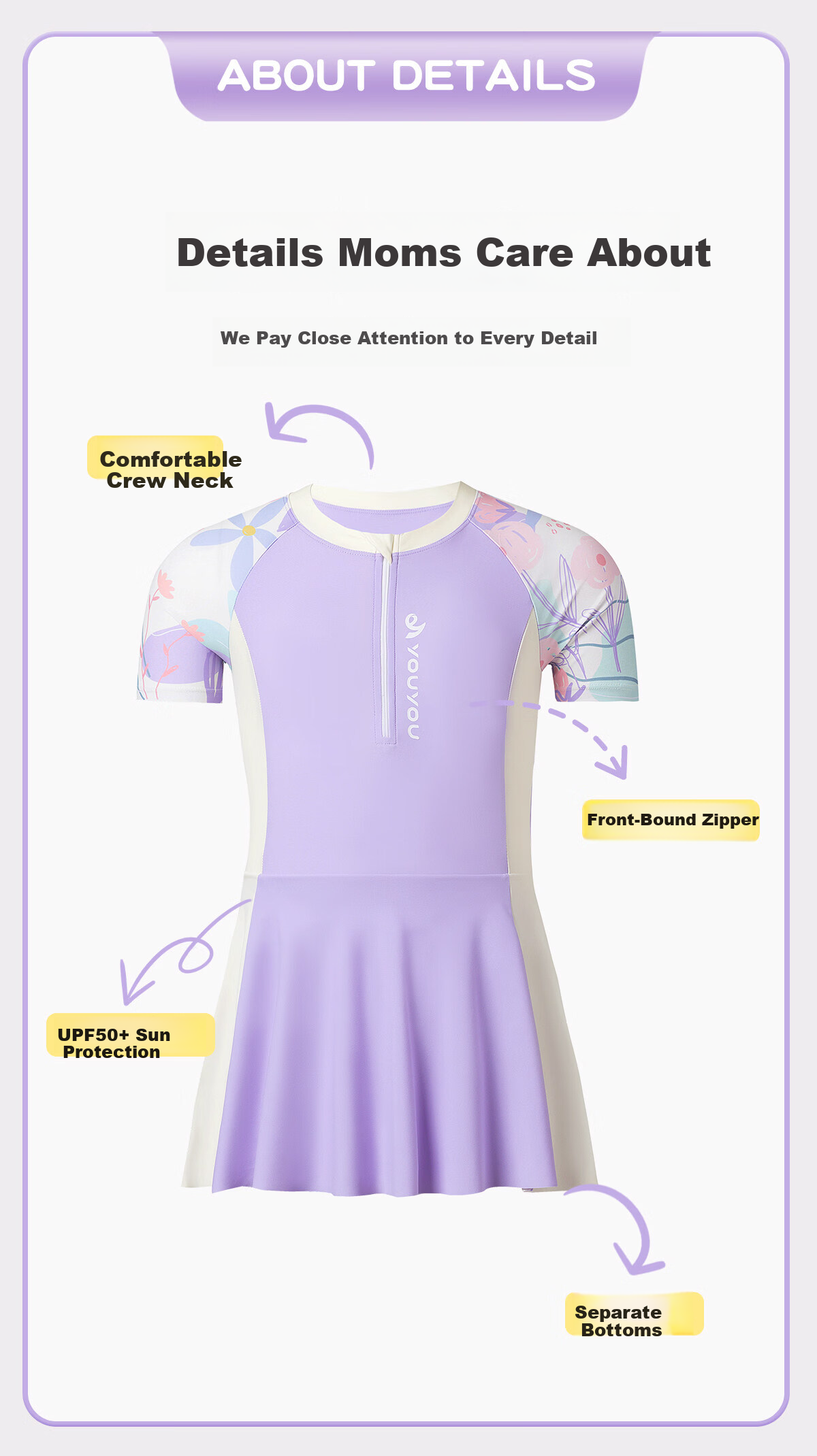 Youyou Kids Swimsuit Girls Cute Sun Protection Dress Style Boxer Shorts Youth Three-Piece Set 36109 Purple 2XL 3