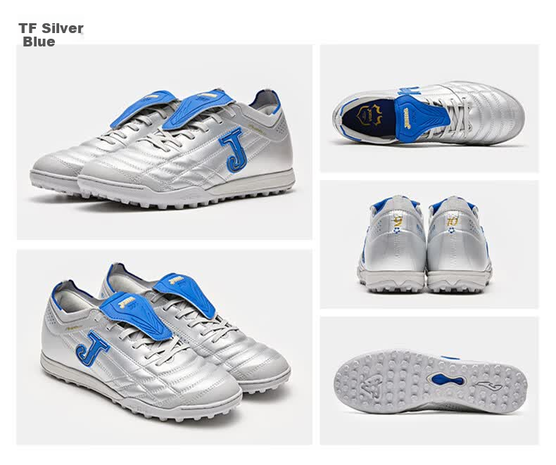 JOMA Kangaroo Leather Soccer Shoes TF Turf Studs Adult Youth Match Training Silver/Blue Size 41 30