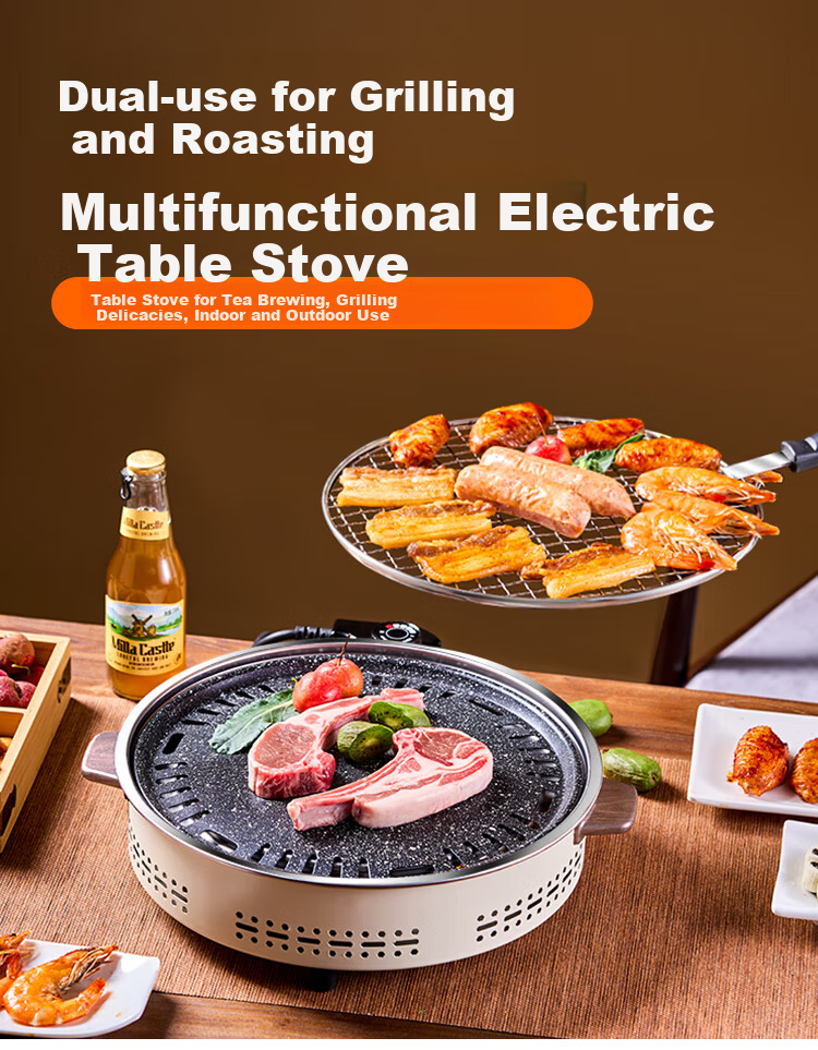 Suncojia Electric Smokeless BBQ Grill Split Grill Pan Non-stick Barbecue Skewer Meat Grill Hot Pot Tea Stove 1