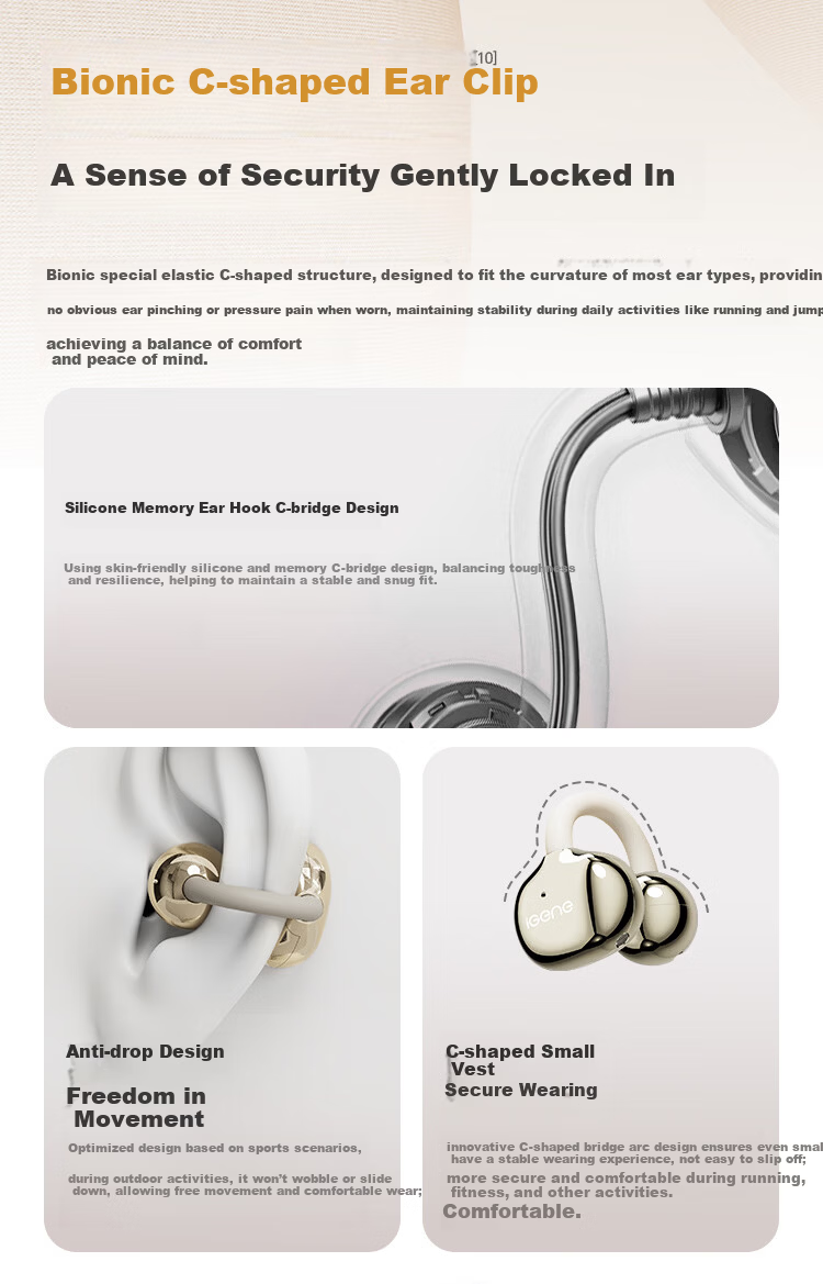 JiYin [Exquisite Fully Equipped 48 Hours] 6.0 Bluetooth Clip-On Earphones Music Sports Running Long Battery Life Open Non-In-Ear Bone Conduction Concept Ear Hook New Model Jinbang 6
