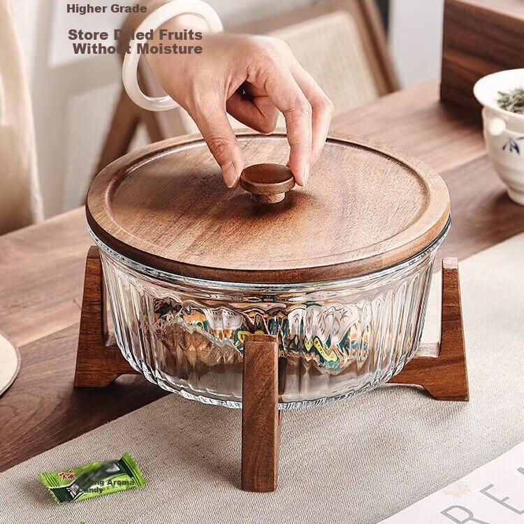 CRISTALGLASS New Chinese Style Glass Fruit Plate with Lid High-end Nut Snack Candy Storage Box for Living Room Coffee Table