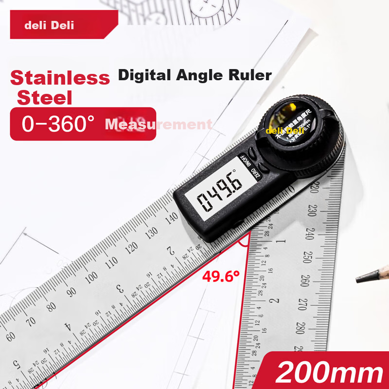 Deli Stainless Steel Digital Multifunction Electronic Angle Protractor 200mm