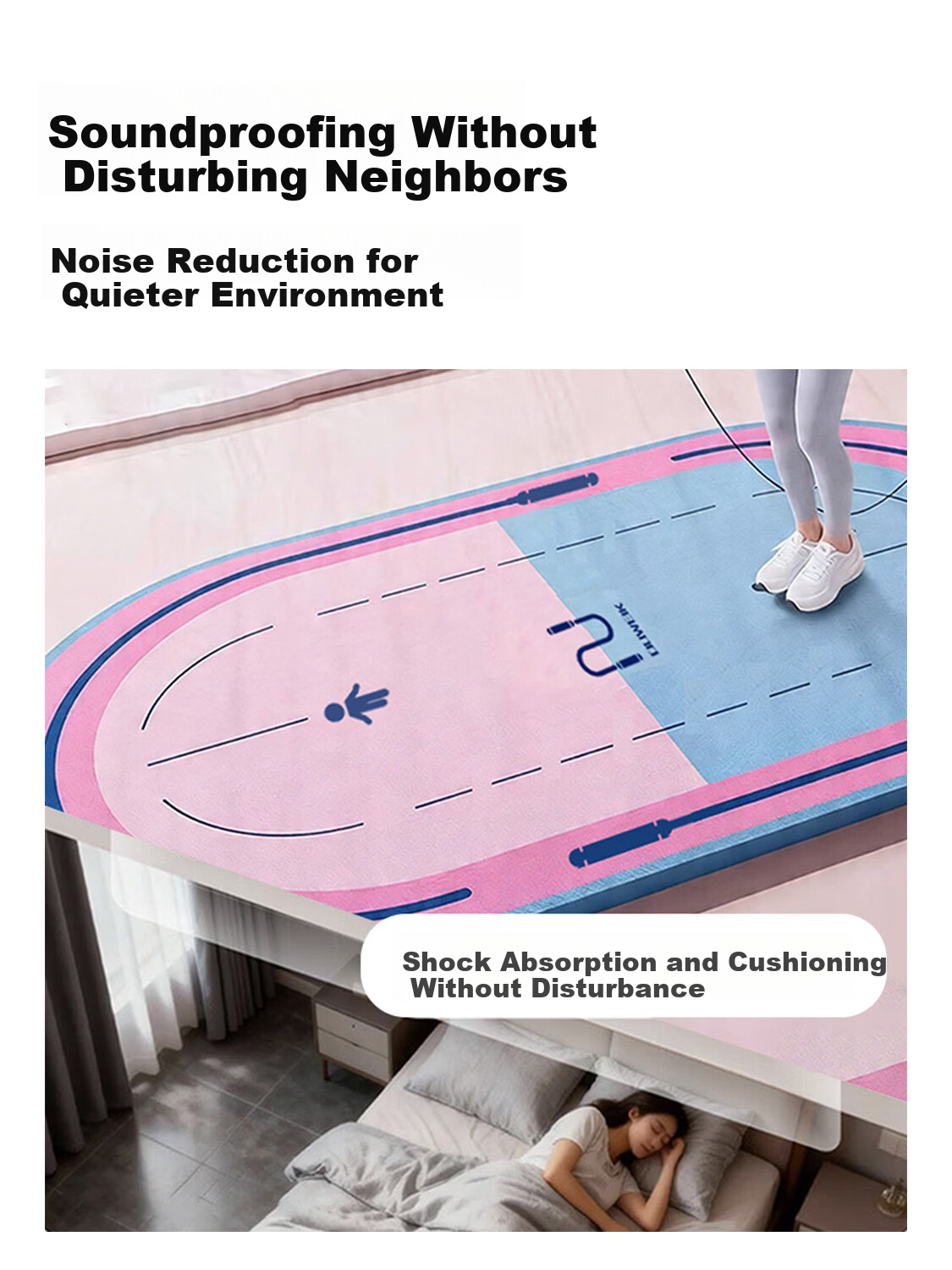 Duweike Jump Rope Mat Yoga Mat Shock Absorption Elliptical Floor Mat Home Indoor Silent Non-Slip Fitness Soundproof Mat Pink Blue 3