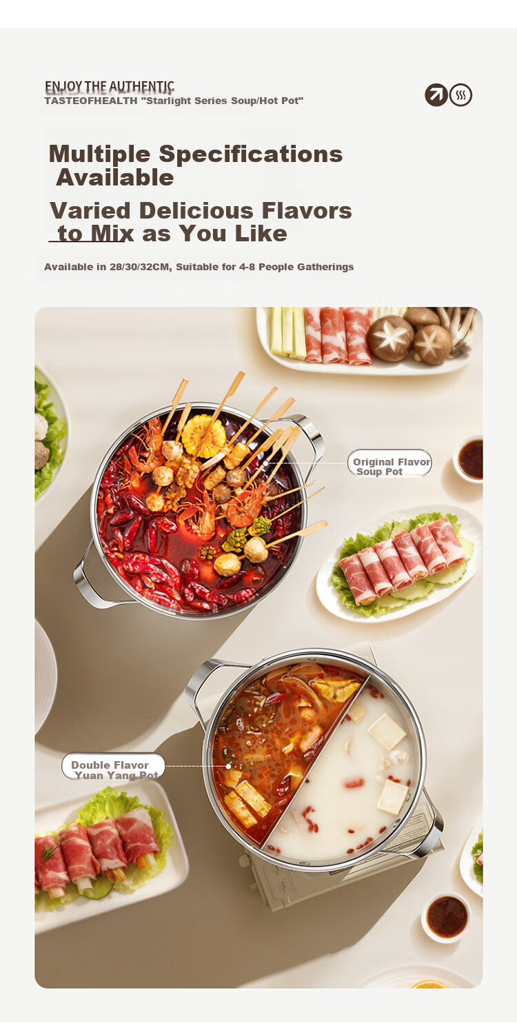 MAXCOOK 316L Stainless Steel 28cm Triple-Layer Mandarinfish Hot Pot with Lid Compatible with Gas and Induction Cookers MCT4015 6