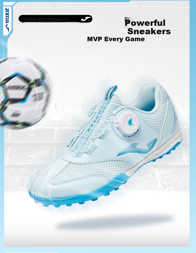 JOMA Kids Soccer Shoes TF Turf Studs Youth Student Professional Competition Training Shoes Light Blue Size 32 5