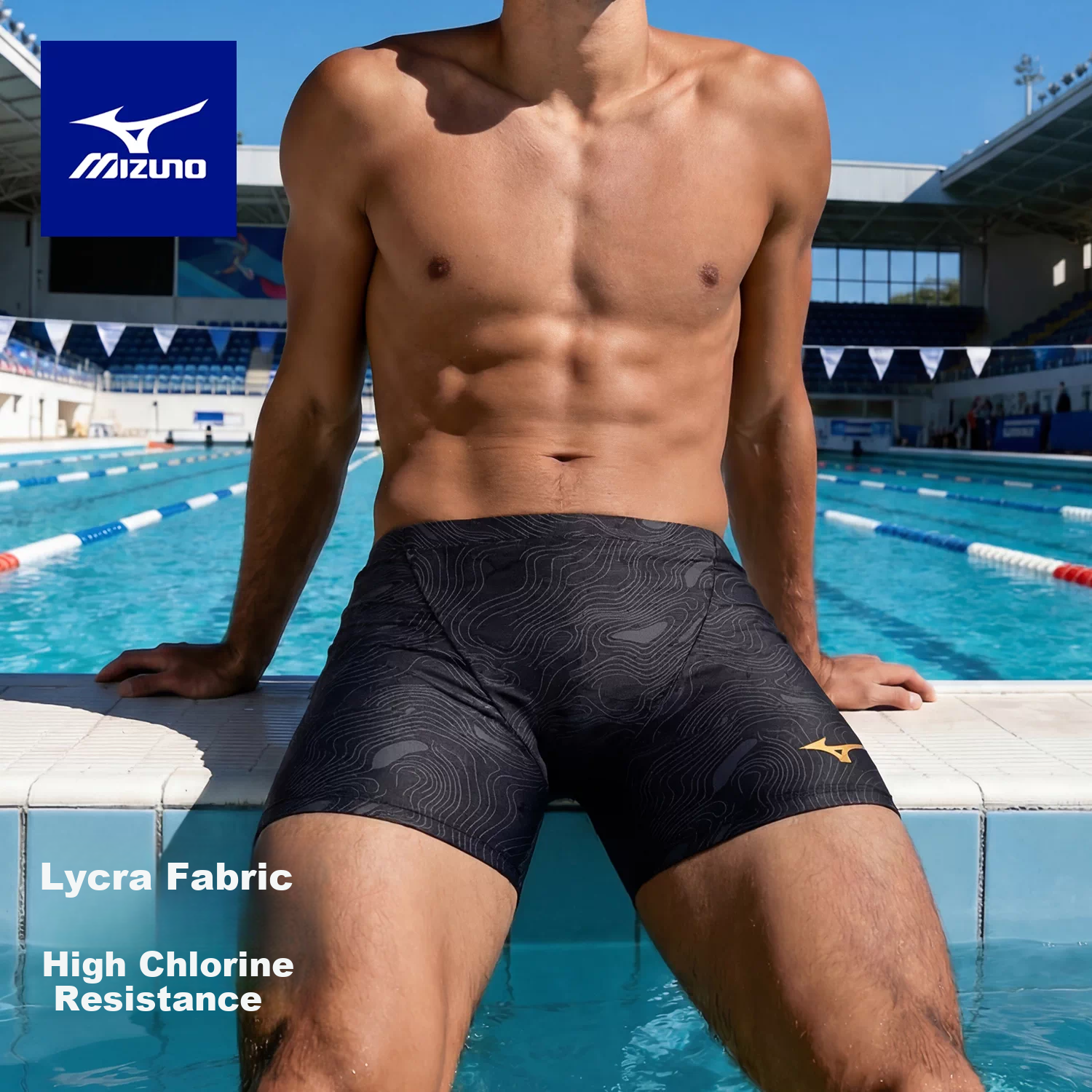 MIZUNO Men's Swim Trunks Square Leg Professional Training Quick-Dry Anti-Embarrassment Shorts High Elastic Chlorine-Resistant Swimsuit BC149 Black M