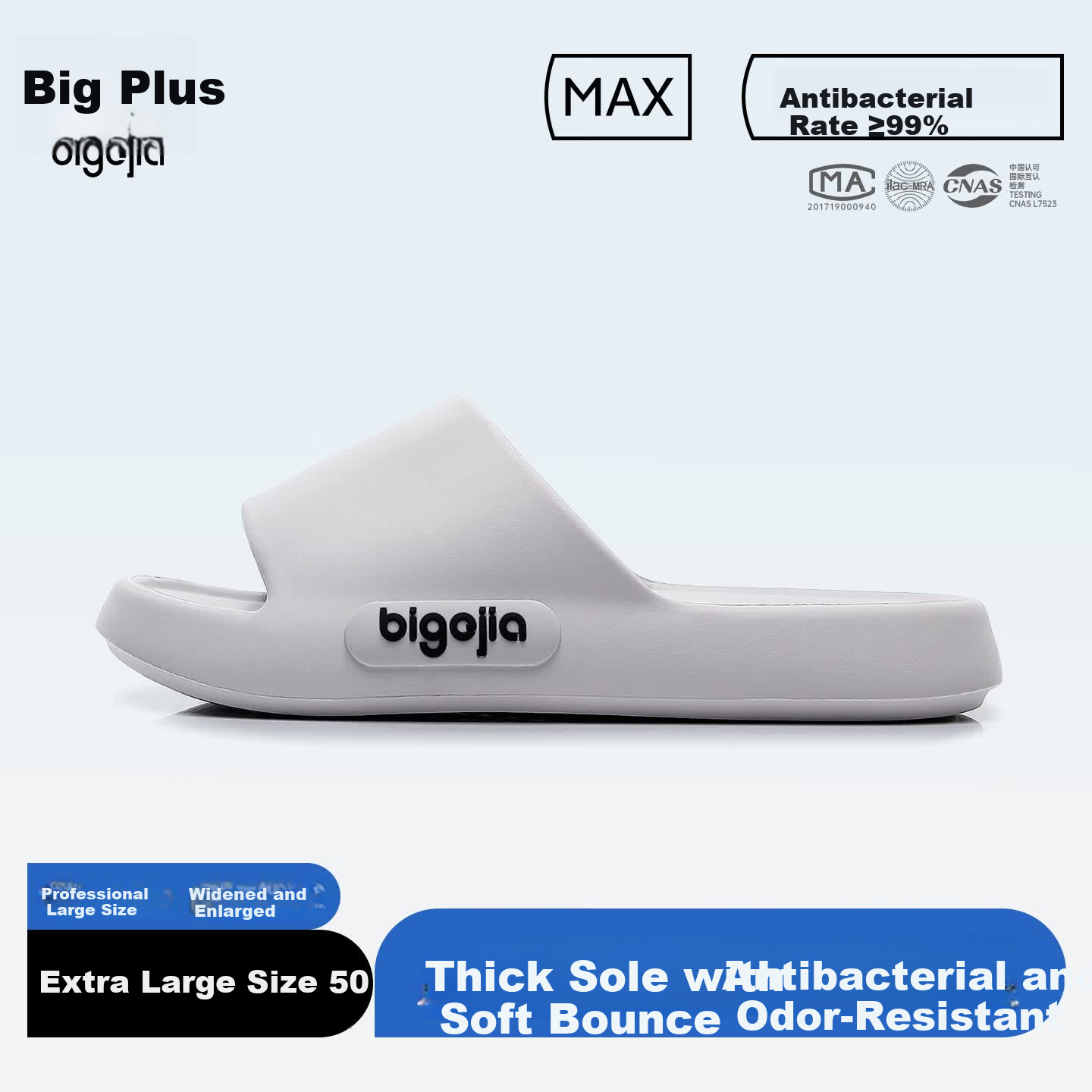 Bigga Plus Size Men's Indoor Slippers 4849 Non-Slip EVA Shower Sandals Extra Wide Summer Gray 46-47