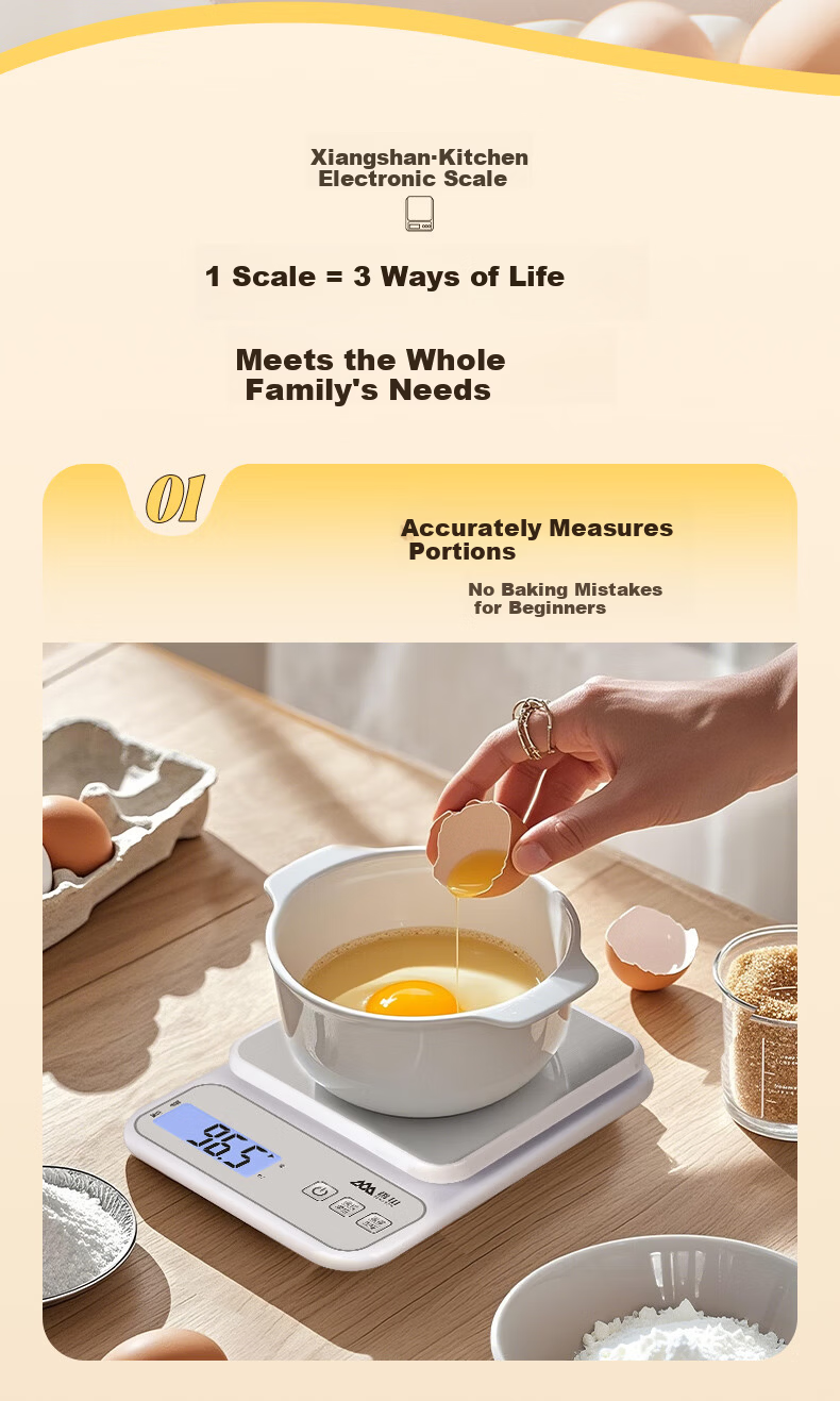 Xiangshan Electronic Kitchen Scale 0.1g Precision Baking Scale Stainless Steel Large Platform 6kg Rechargeable 5