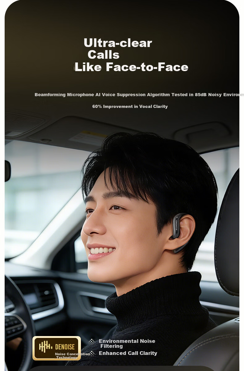 Chengao G13 Black Hanging Ear Bluetooth Earphones AI Call Noise Cancelling In-Ear Sports Running Cycling Earhook Long Battery Life Gaming Low Latency Universal Phone 15