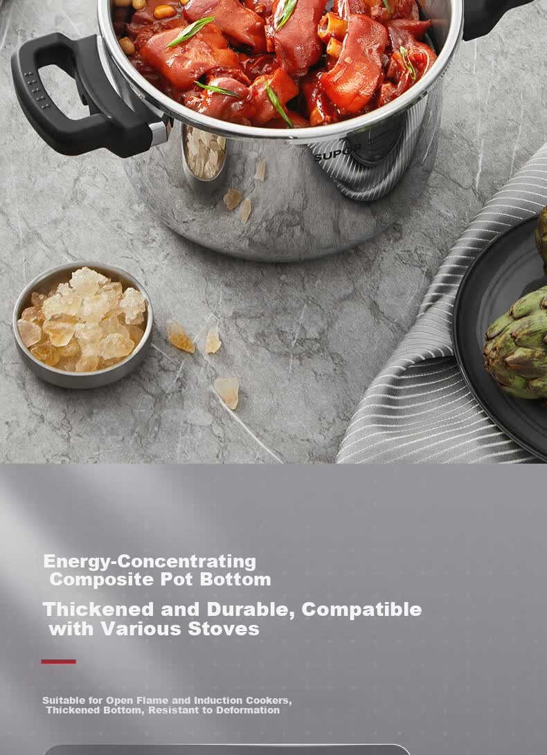 SUPOR 22cm 5.7L 304 Stainless Steel Pressure Cooker High-Pressure Gas and Induction Cooker Compatible Explosion-Proof One-Touch Opening Home Use 14