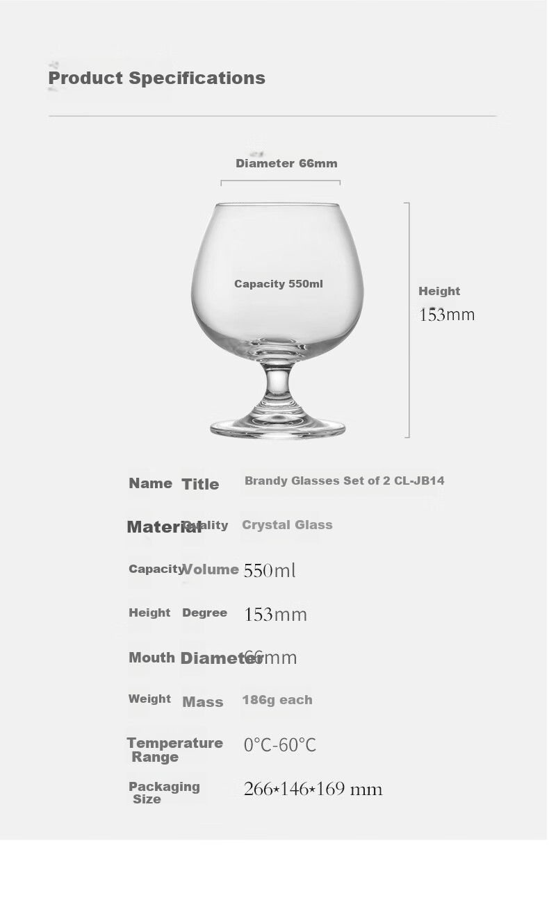 CLITON Brandy Glass European Style Crystal Whiskey Glass Short Stem Glass Whisky Glass Set of 2 CL-JB14 10