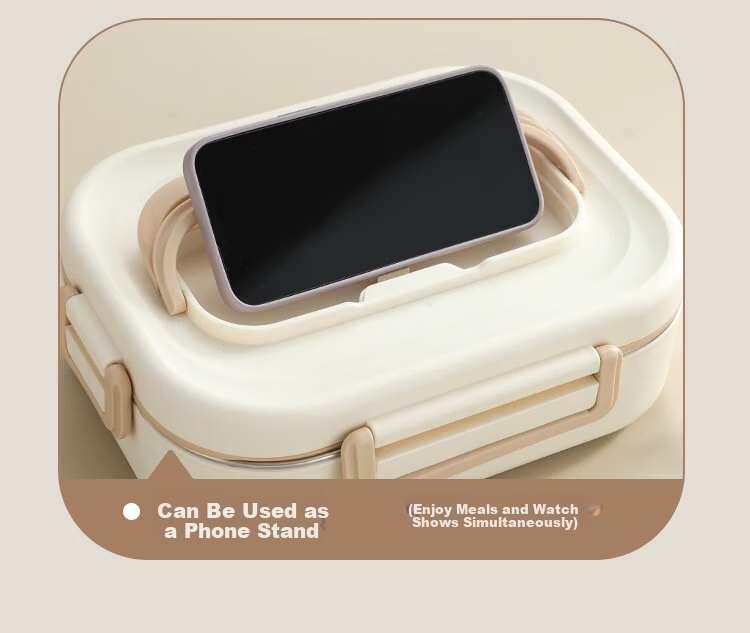Wuxinzhi Zao 304 Stainless Steel High School Student Lunch Box, Office Worker Bento Meal Container, Microwave-Safe Plate, Light Coffee Color, 1000ml 12