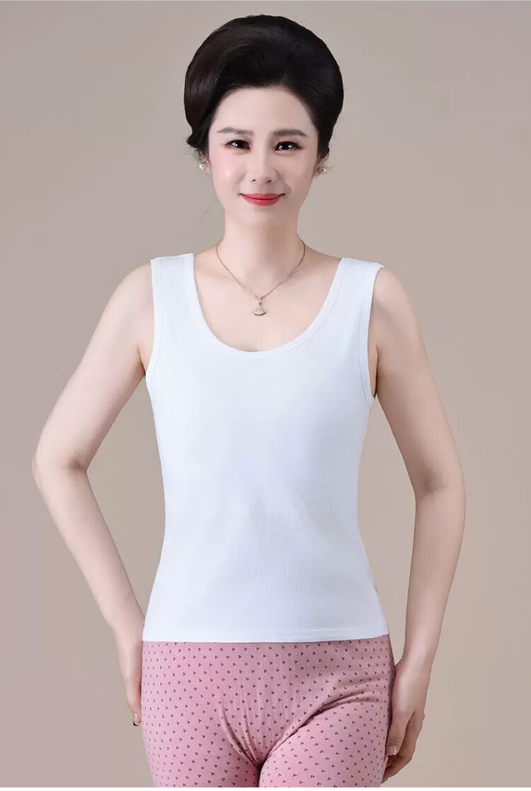 Langsha Elderly Women's Cotton Vest with Chest Pad, Plus Size Summer Thin Undershirt for Middle-aged and Senior Women 16