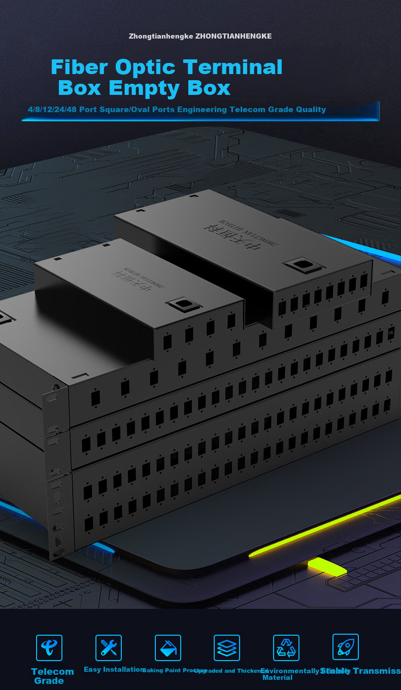 ZHONG TIAN HITECH Fiber Optic Terminal Box 8 Ports 8 Cores Single-mode Fully Equipped SC Interface Pigtail Cable Splice Box Universal Fiber Optic Splice Tray Distribution Frame ZT-ZDH-810S 1